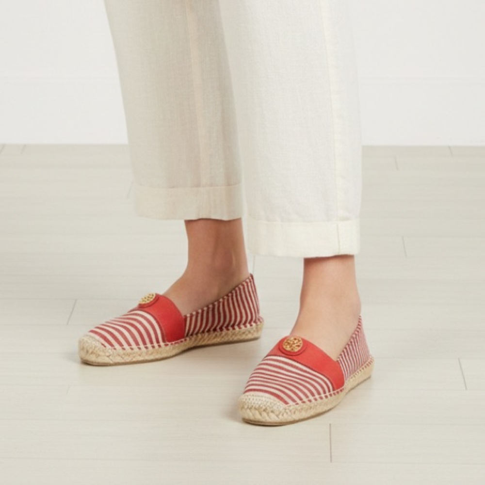 TORY BURCH Flams Red and White Espadrilles Size 11